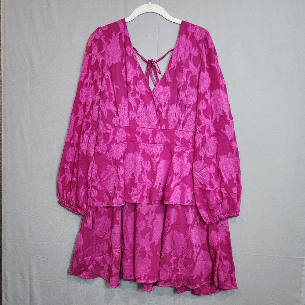 Band of the Free Women's Size Large Floral Mini Dress Fuschia Tie Back NWT - Picture 3 of 9